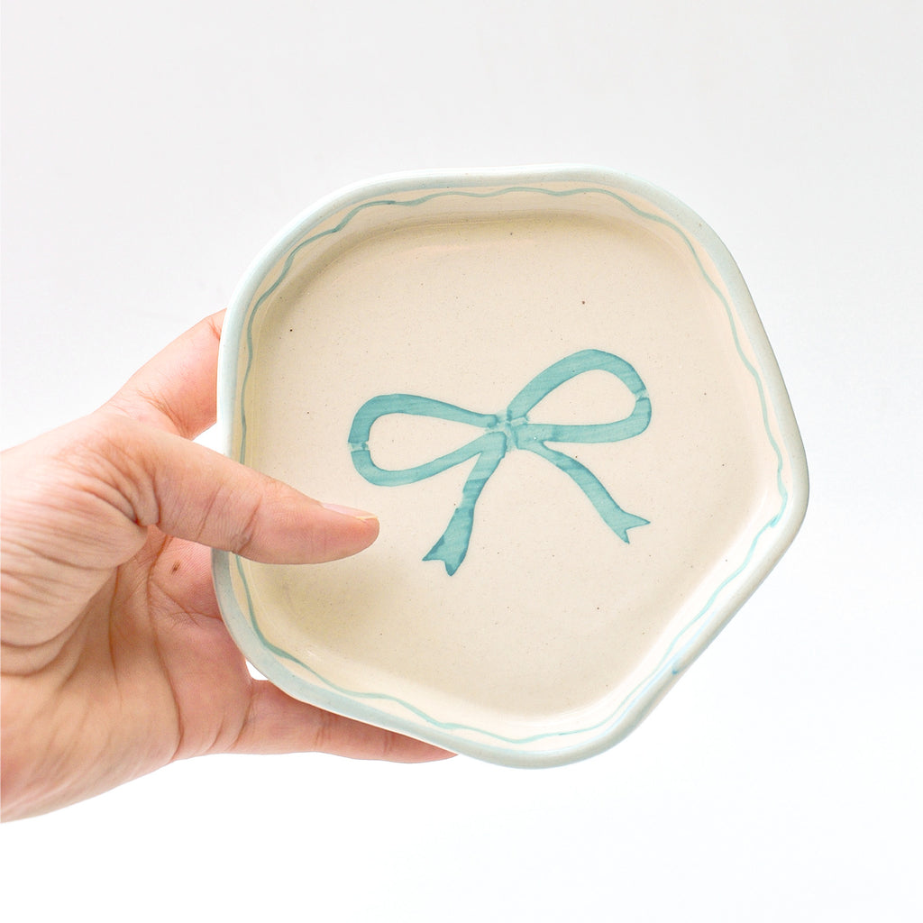 Ceramic Coaster/Trinket Tray - Pink & Blue Bow (Set of 2)
