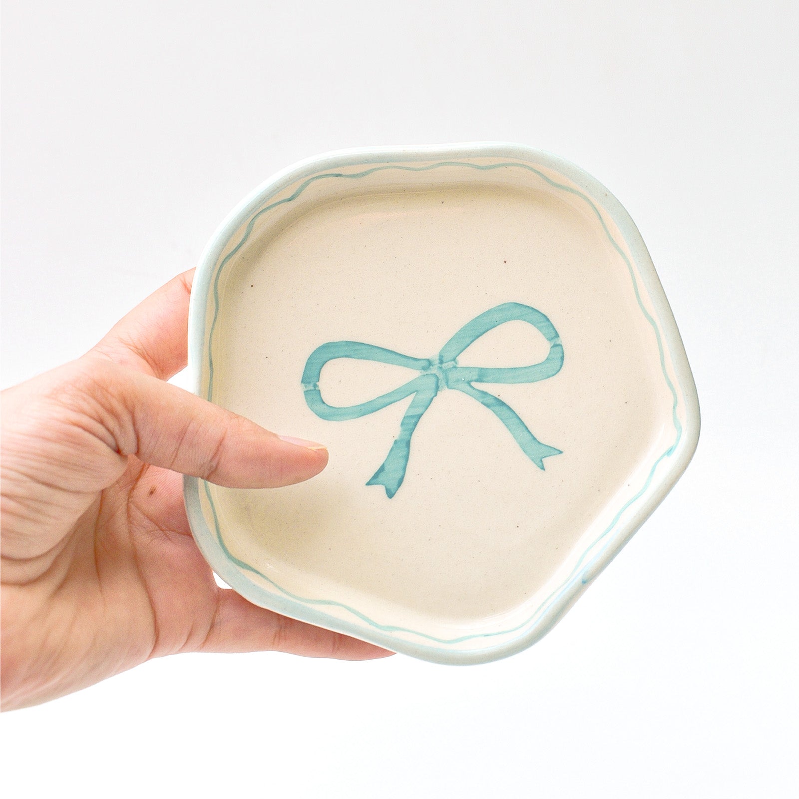 Ceramic Coaster/Trinket Tray - Pink & Blue Bow (Set of 2)