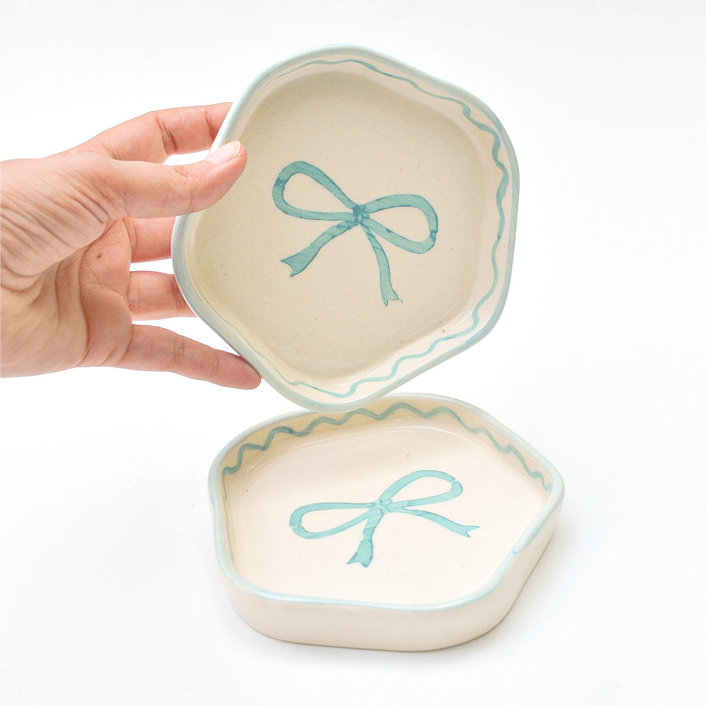 Ceramic Coaster/Trinket Tray - Blue Bow