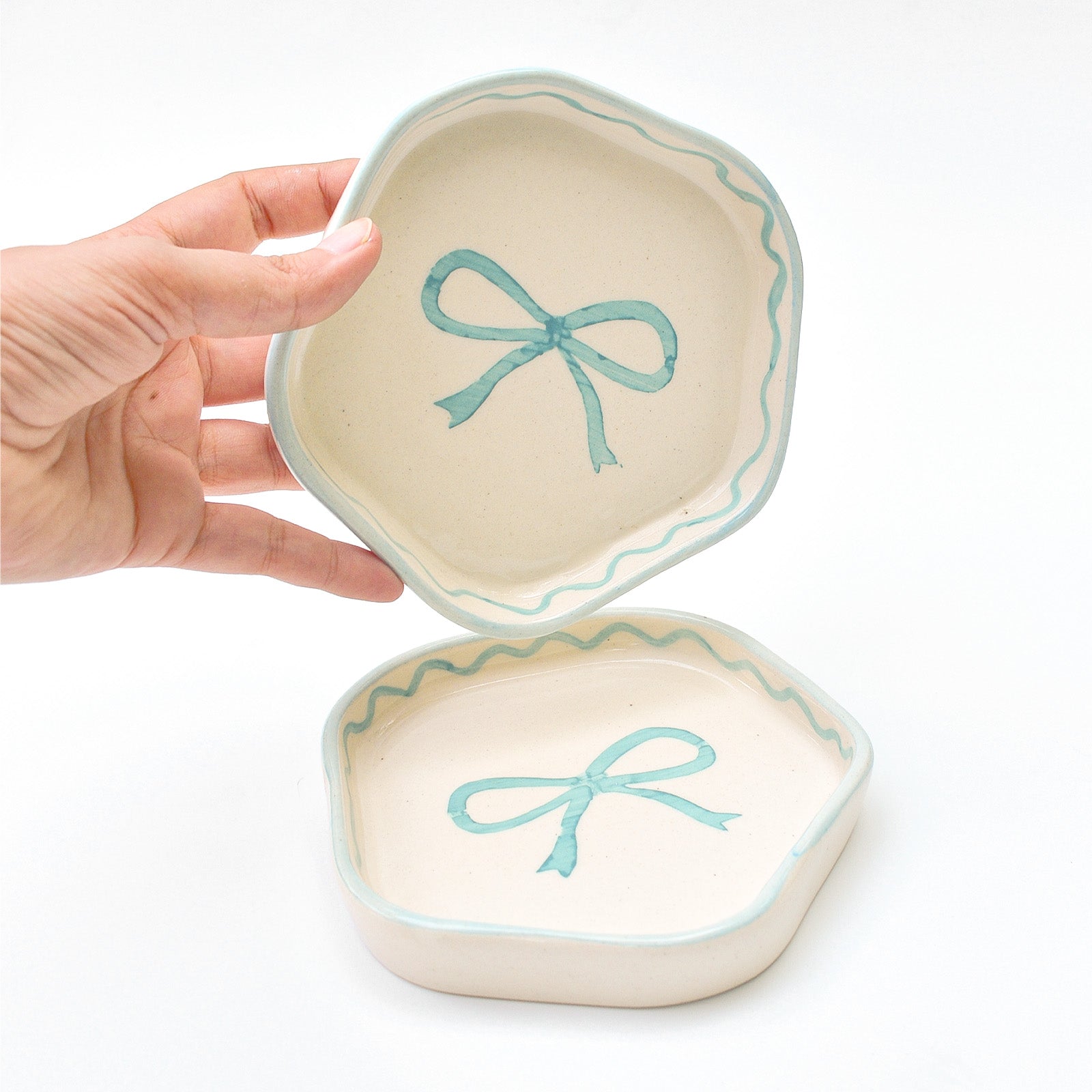 Ceramic Coaster/Trinket Tray - Blue Bow