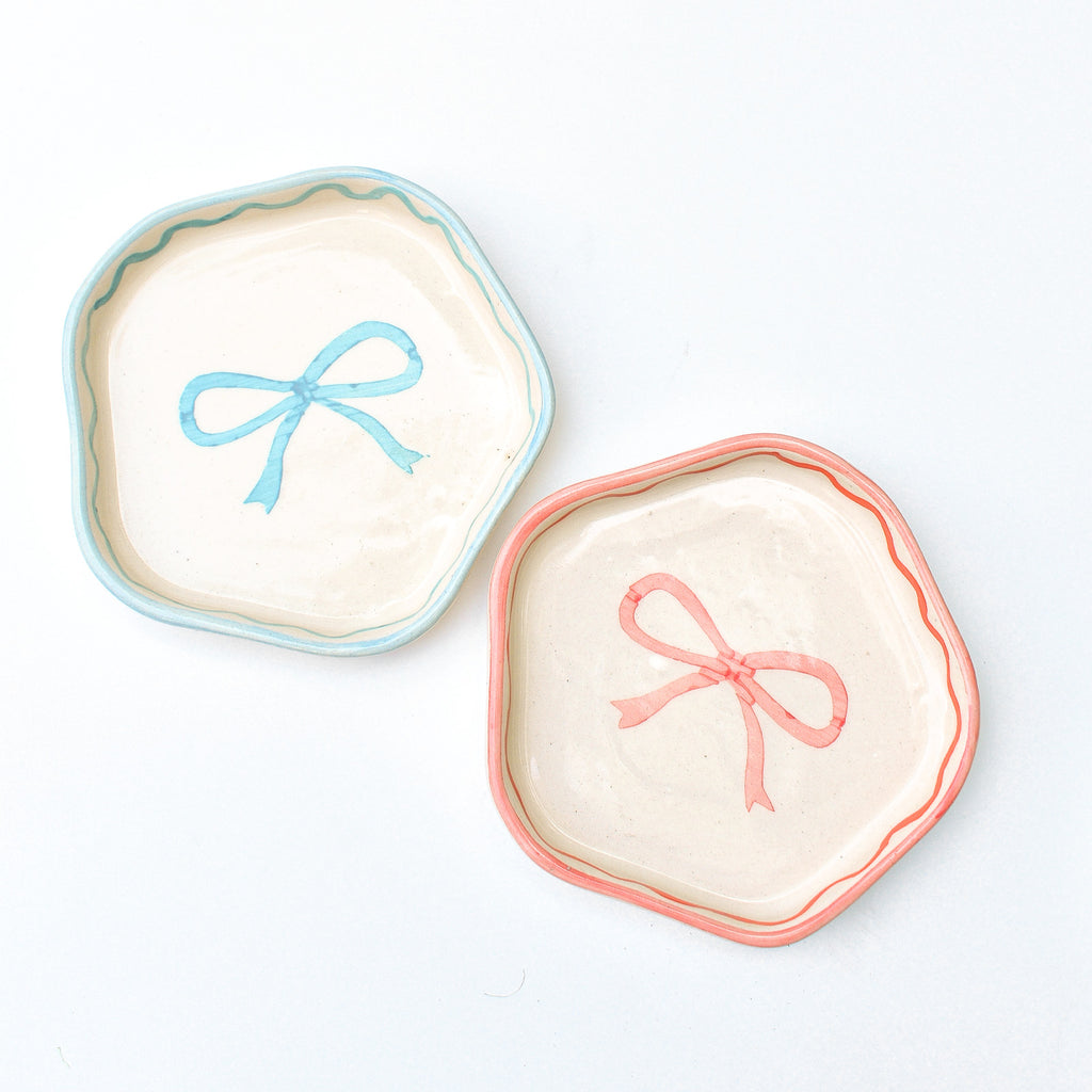 Ceramic Coaster/Trinket Tray - Pink & Blue Bow (Set of 2)
