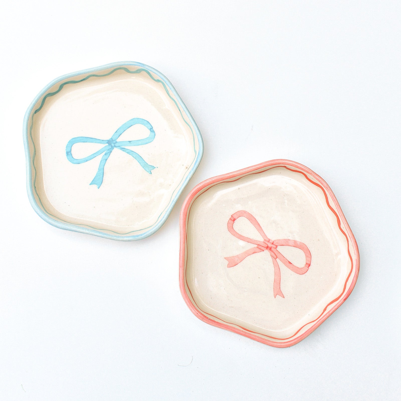 Ceramic Coaster/Trinket Tray - Pink & Blue Bow (Set of 2)