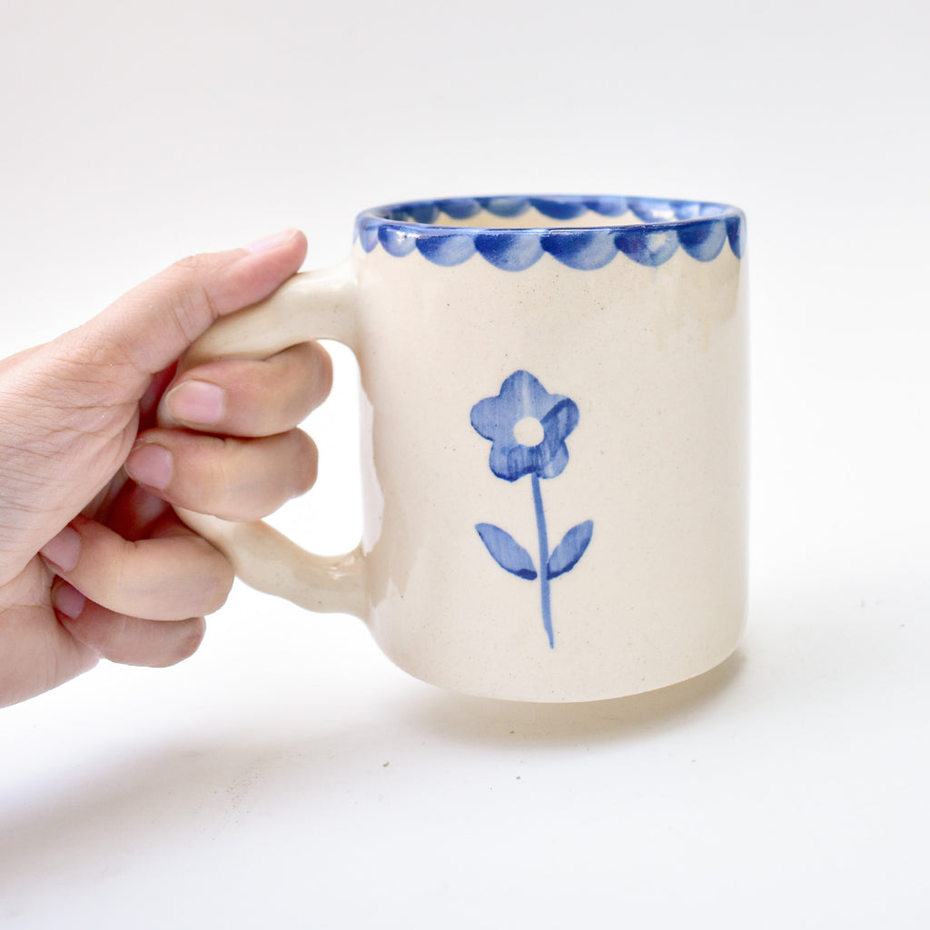 Ceramic Coffee mug - Blue Scallop Flower