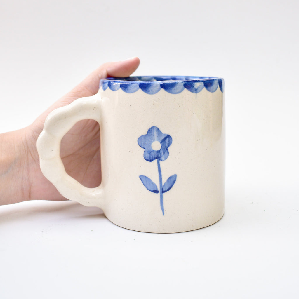 Ceramic Coffee mug - Blue Scallop Flower