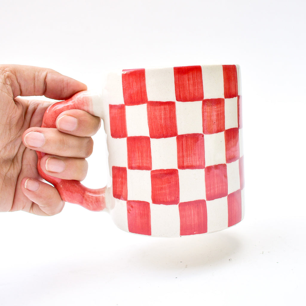 Ceramic Coffee mug - Checked ( Red )