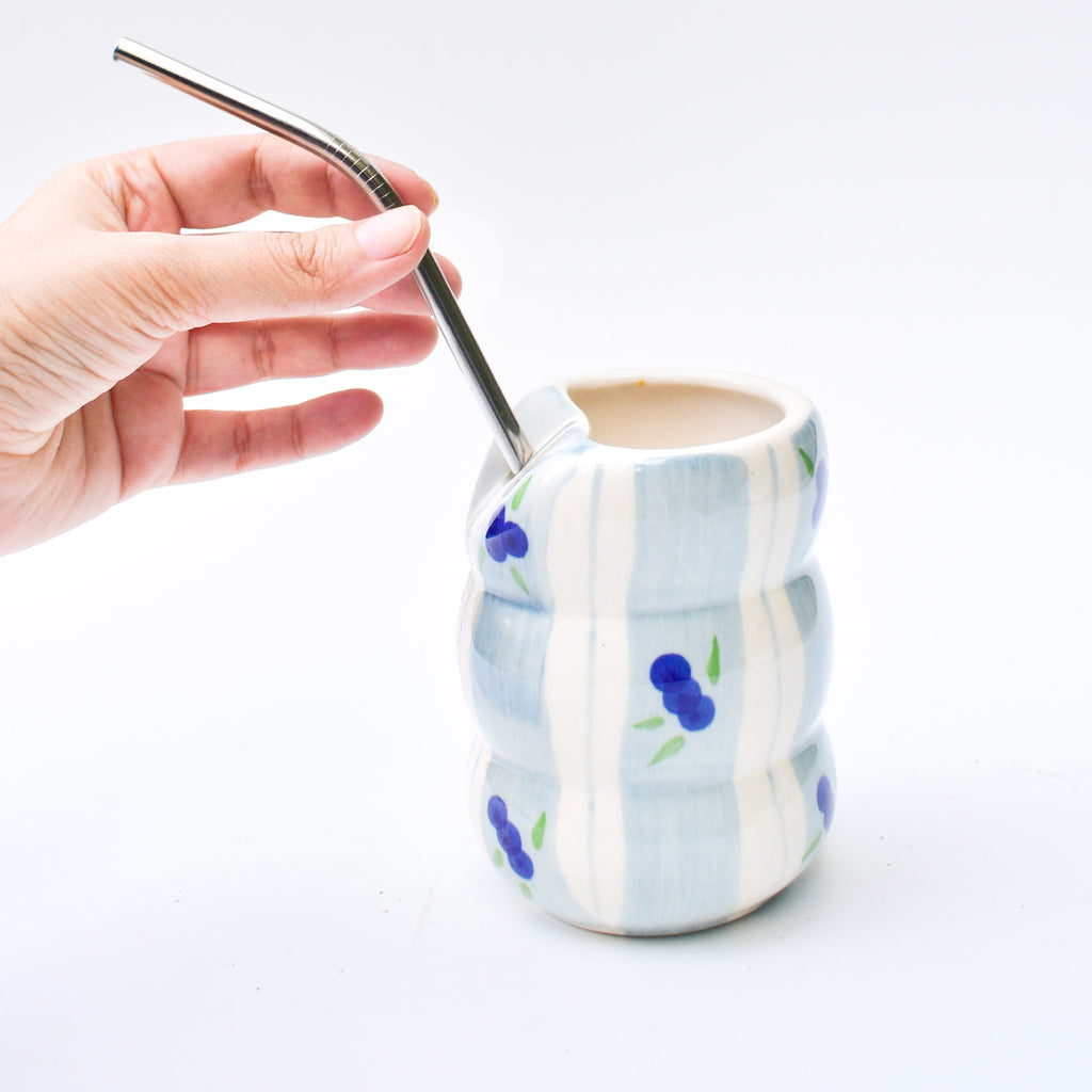 Ceramic Tumbler With Straw - Blueberry