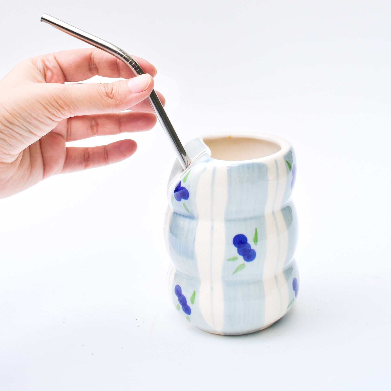 Ceramic Tumbler With Straw - Blueberry
