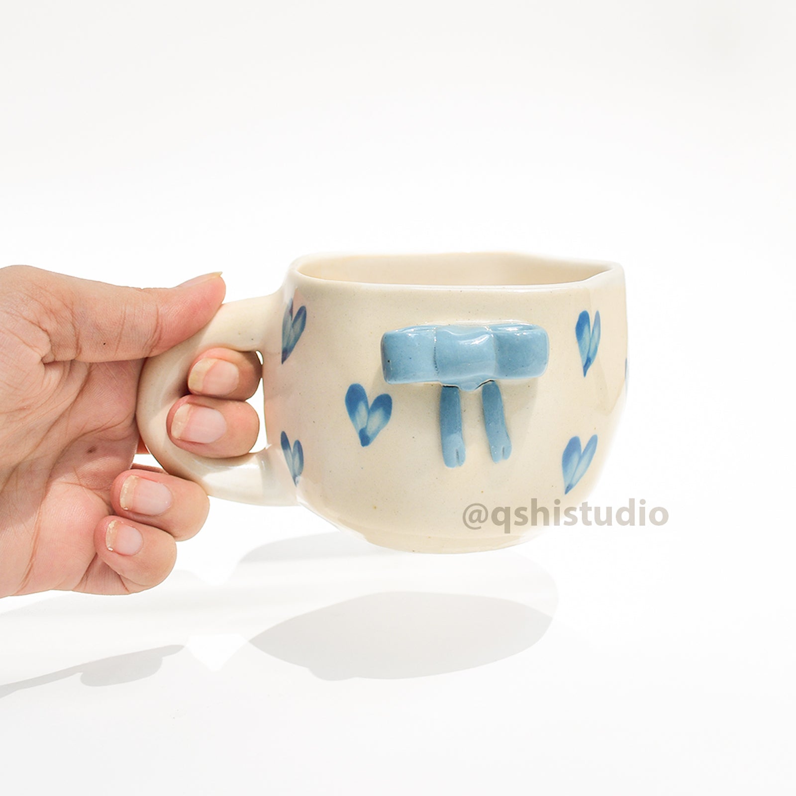 Ceramic Coffee Mug - Blue Heart Bow
