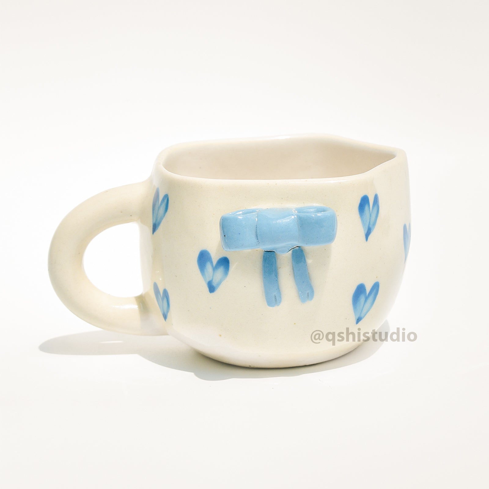 Ceramic Coffee Mug - Blue Heart Bow