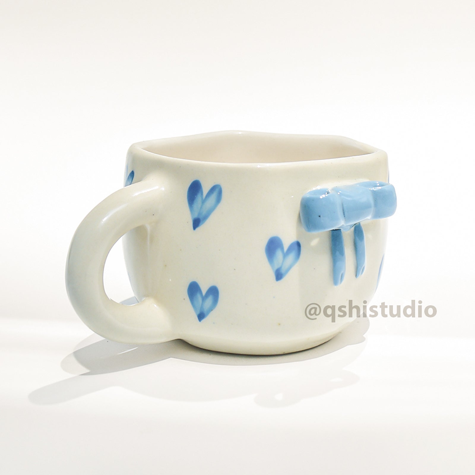 Ceramic Coffee Mug - Blue Heart Bow