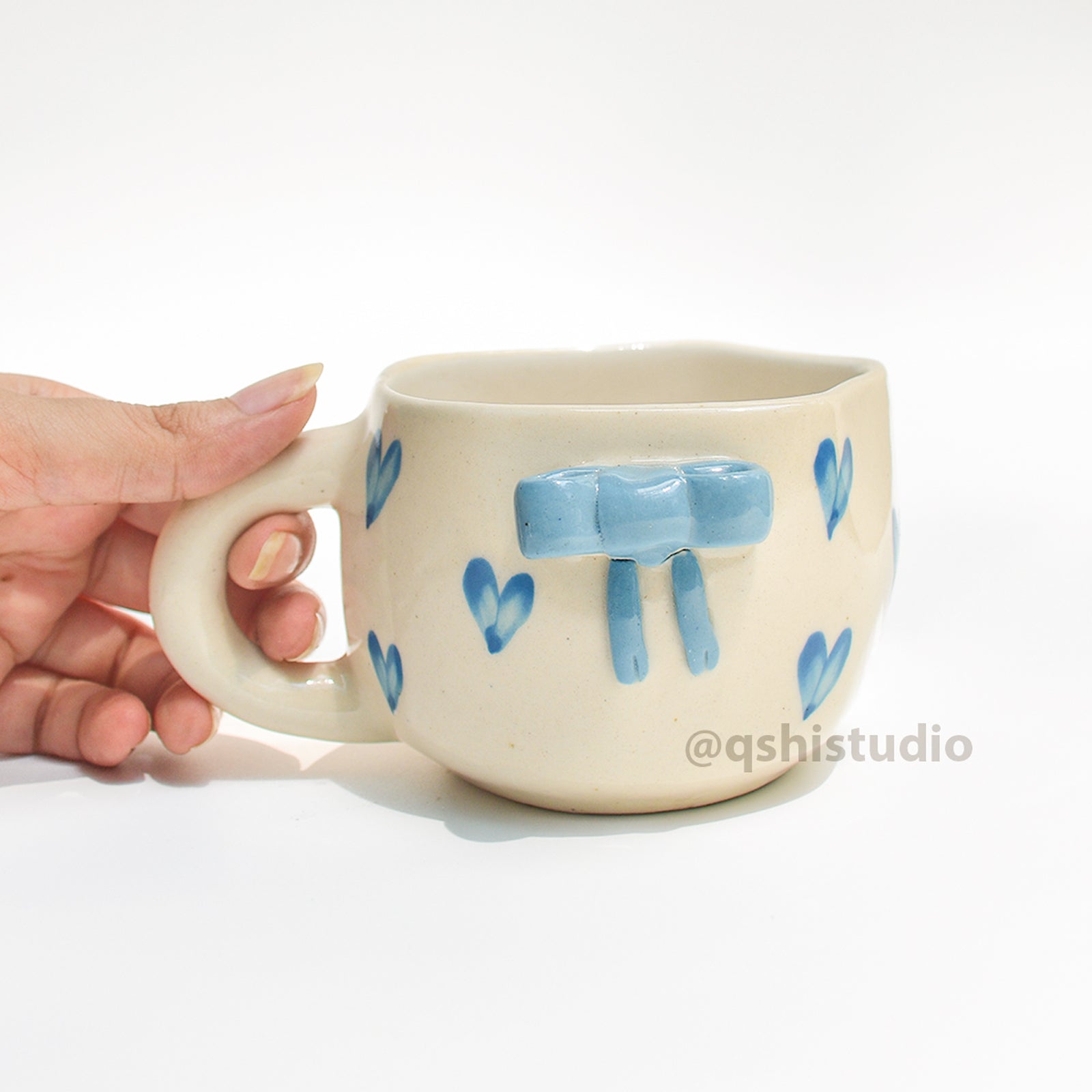 Ceramic Coffee Mug - Blue Heart Bow