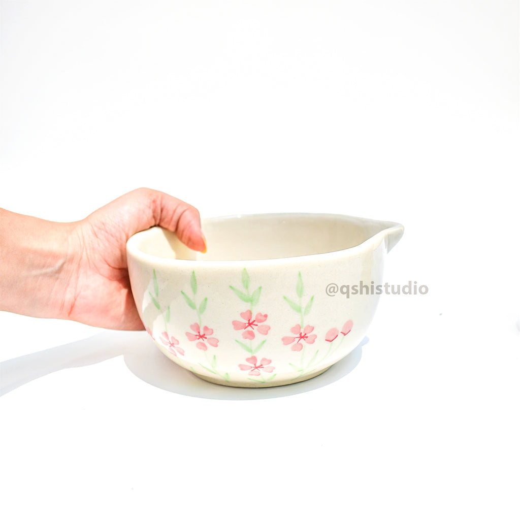 Ceramic Matcha bowl & Whisk Holder - Sakura