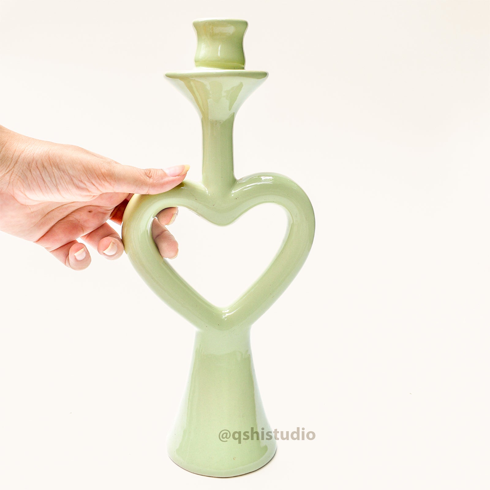 Ceramic Candle Stand - Green Heart