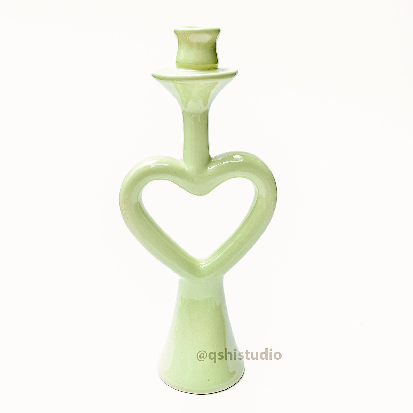 Ceramic Candle Stand - Green Heart