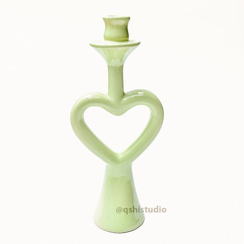 Ceramic Candle Stand - Green Heart
