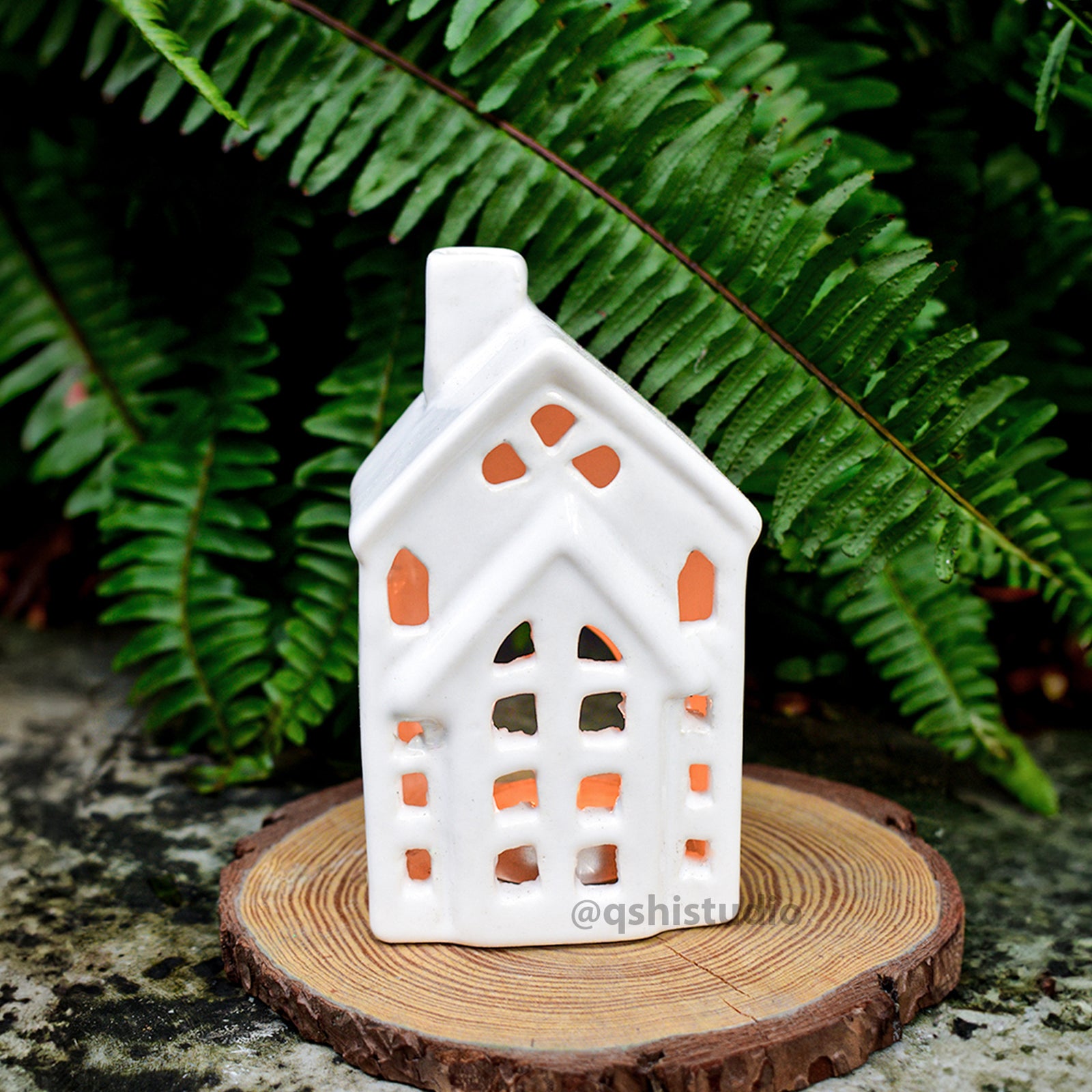 Ceramic Tealight\Dhoop Light Decor  - White House Miniature