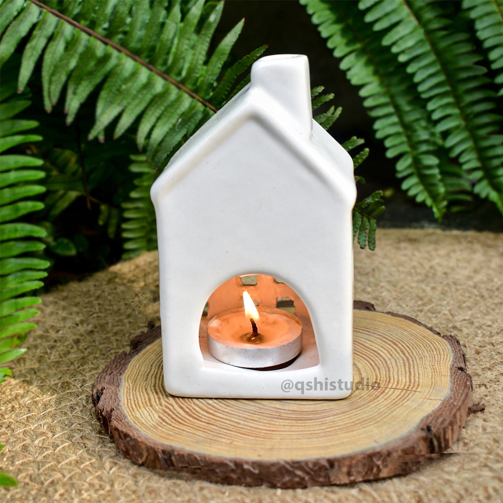 Ceramic Tealight\Dhoop Light Decor  - White House Miniature