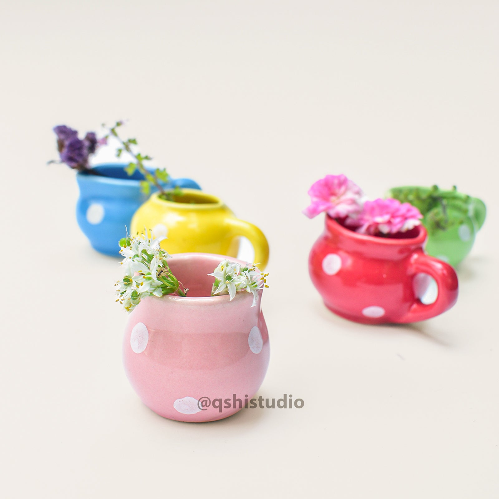 Ceramic Mini Fridge Magnet - Polka (set of 5)