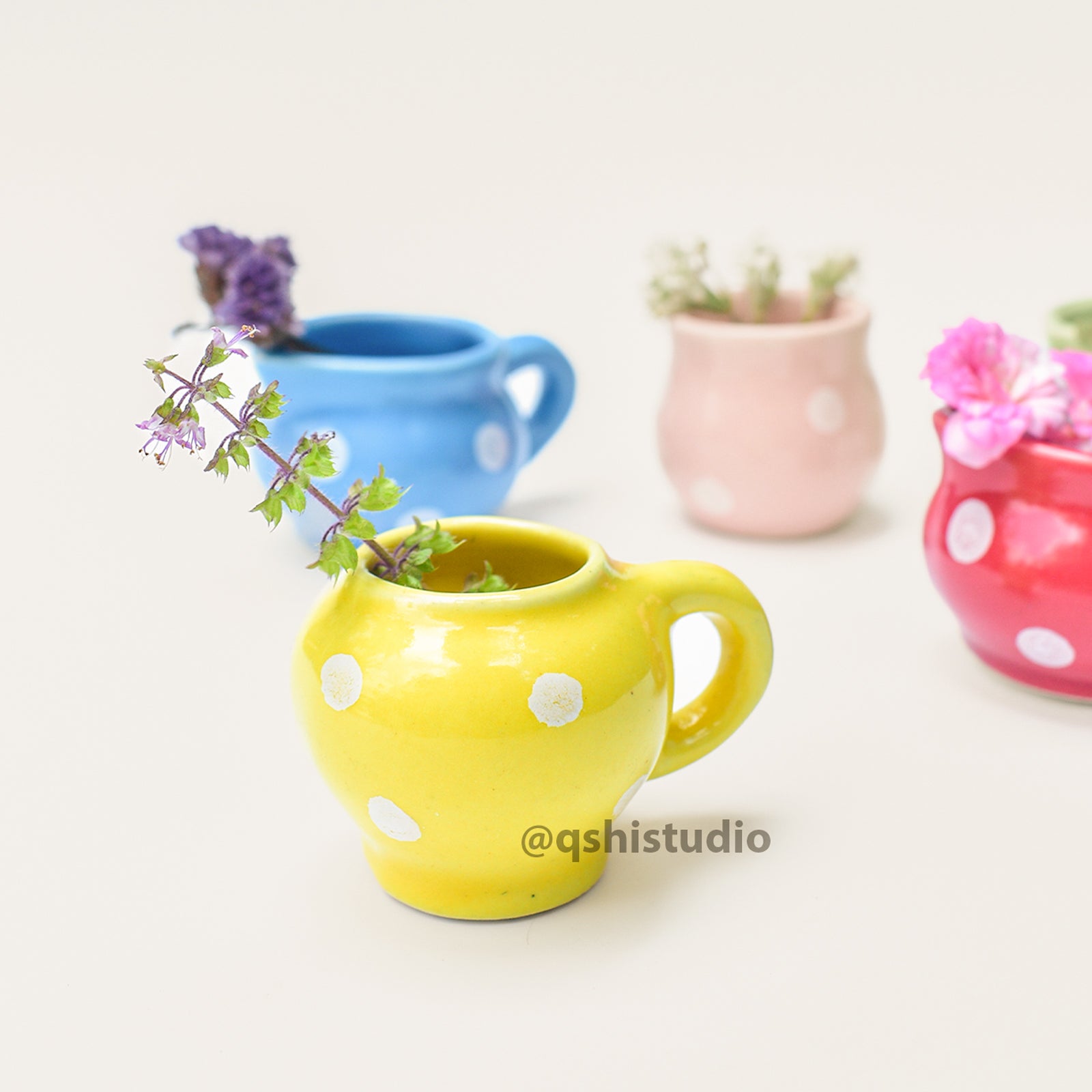 Ceramic Mini Fridge Magnet - Polka (set of 5)