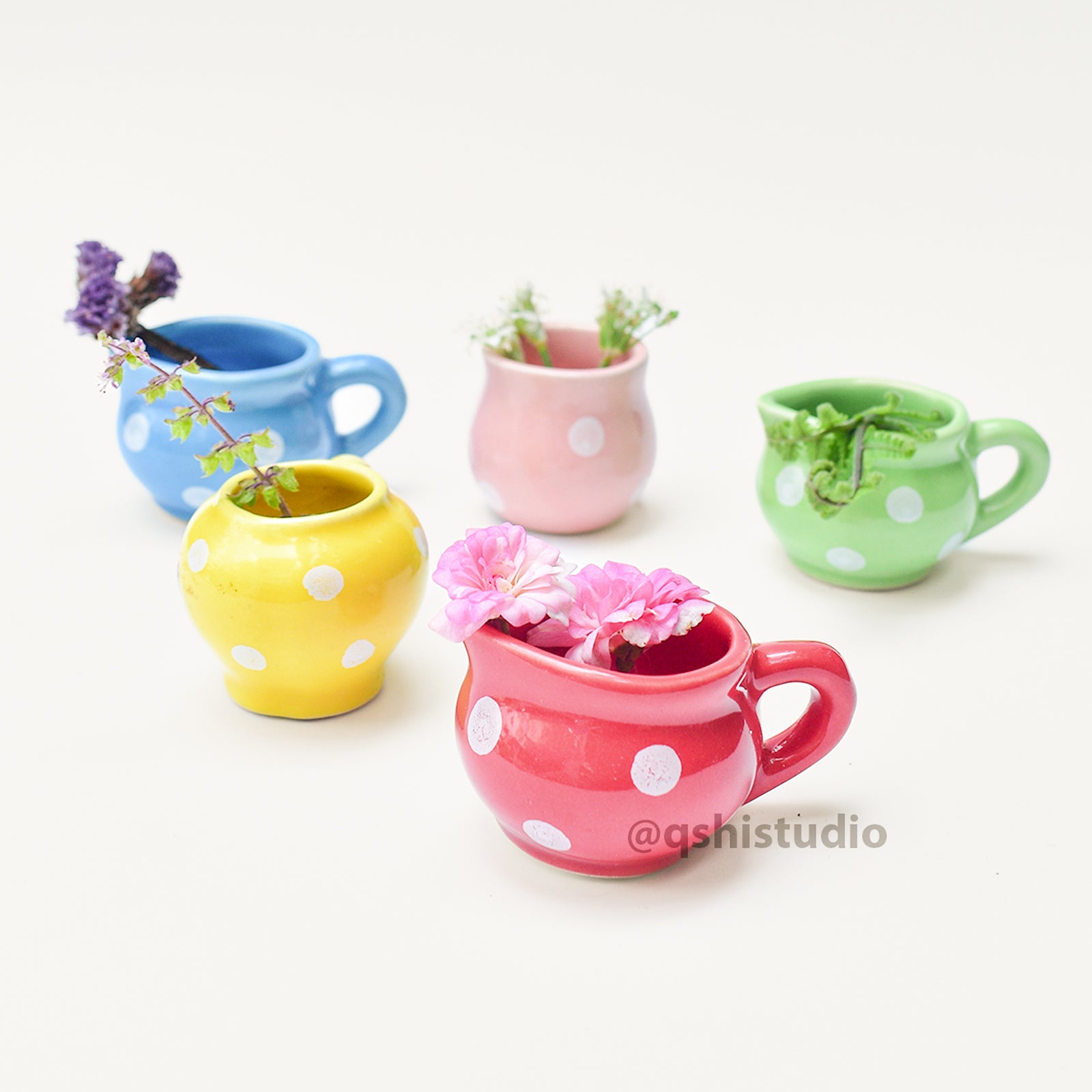 Ceramic Mini Fridge Magnet - Polka (set of 5)