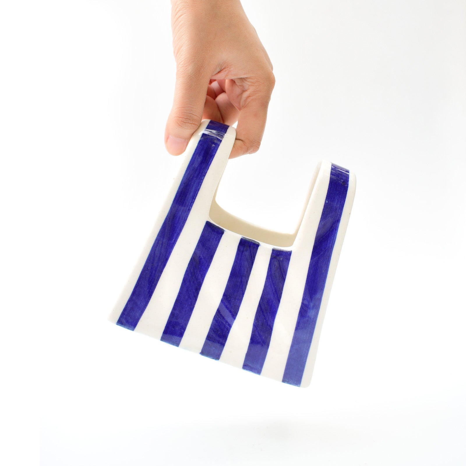 Small Bag Ceramic Vase - Blue Stripe