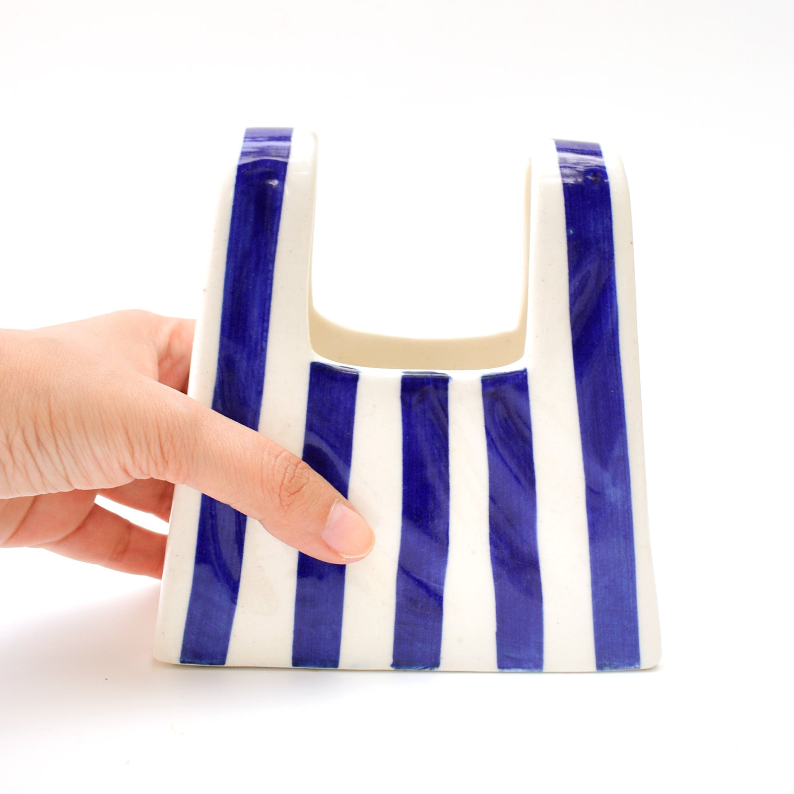 Small Bag Ceramic Vase - Blue Stripe