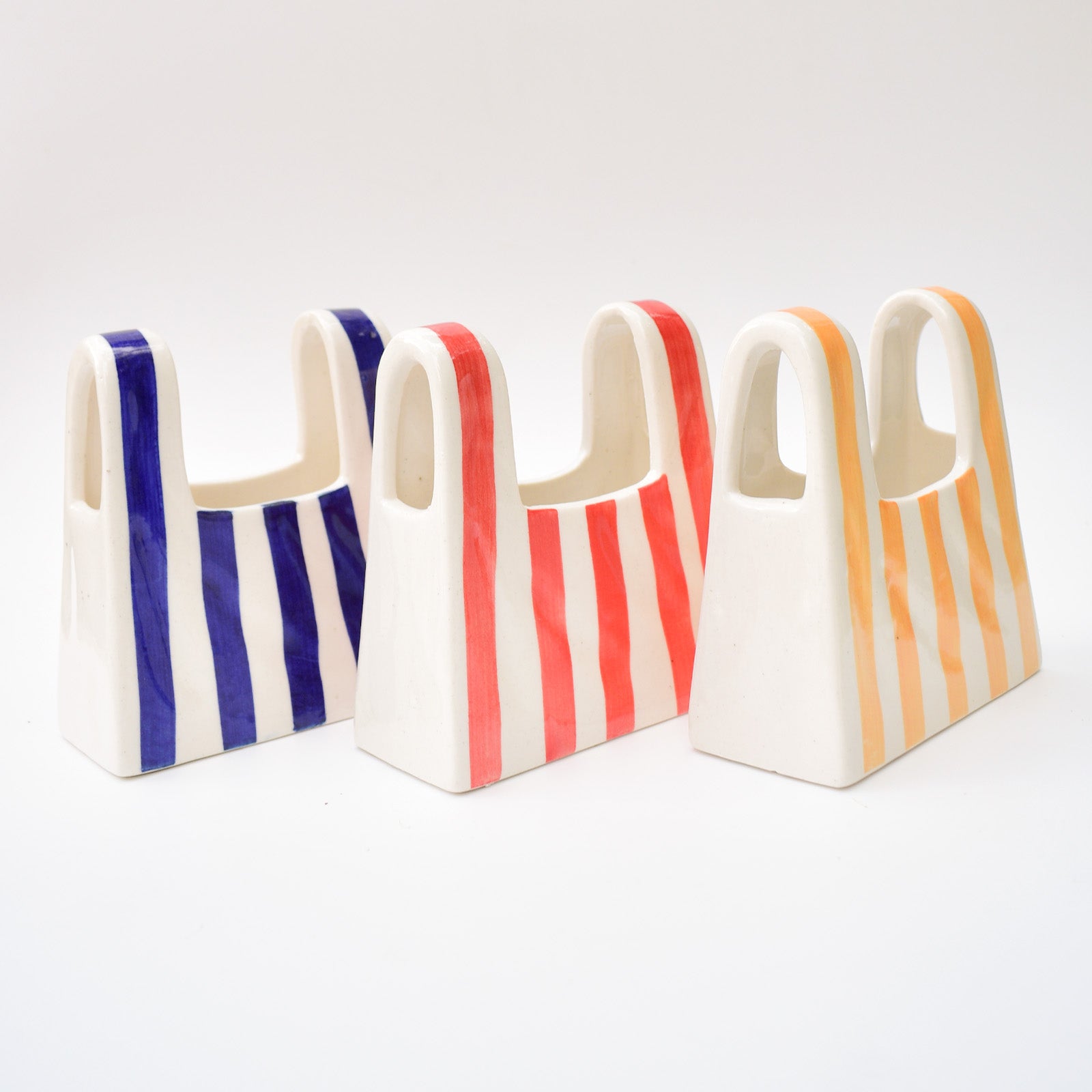 Small Bag Ceramic Vase - Blue Stripe