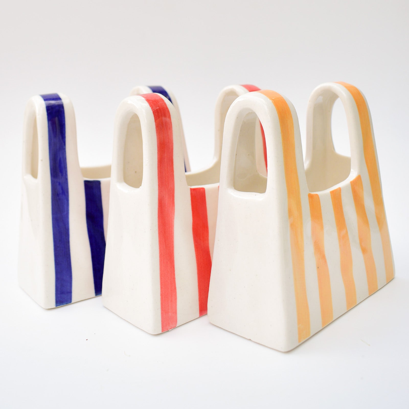 Small Bag Ceramic Vase - Blue Stripe