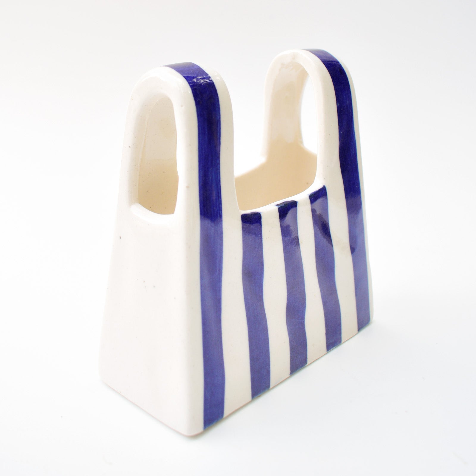 Small Bag Ceramic Vase - Blue Stripe