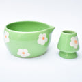 Ceramic Matcha Bowl & Whisk Holder - Green Garden