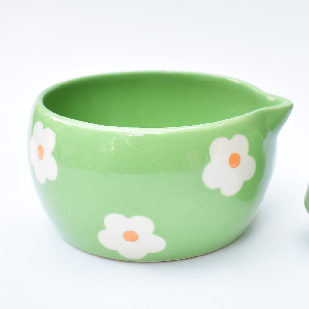 Ceramic Matcha Bowl & Whisk Holder - Green Garden
