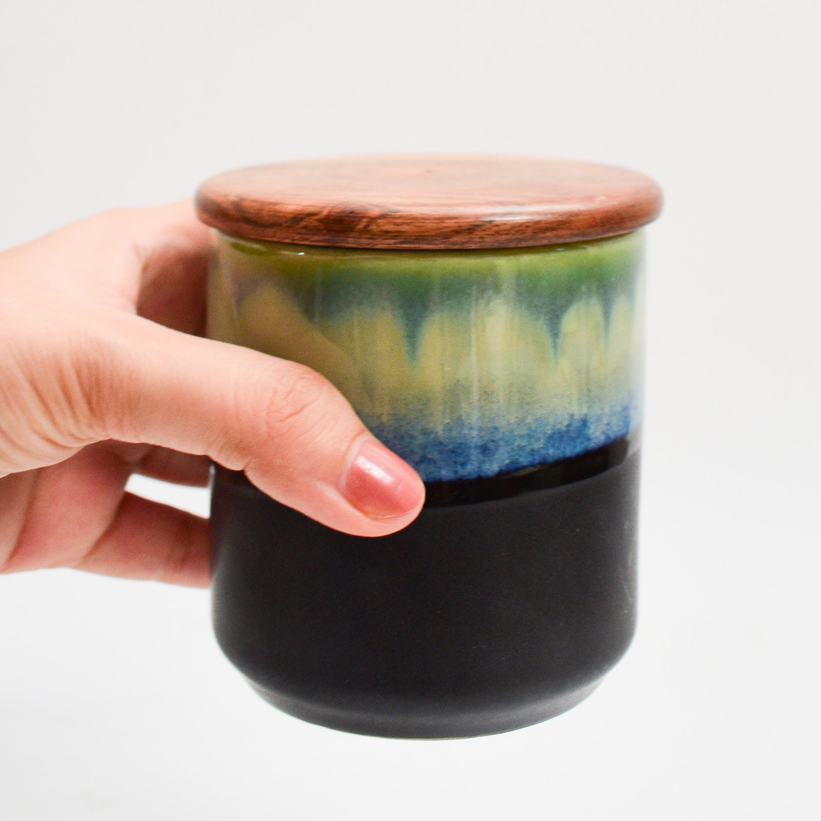 Ceramic Jar With Wooden Lid - Mint Black