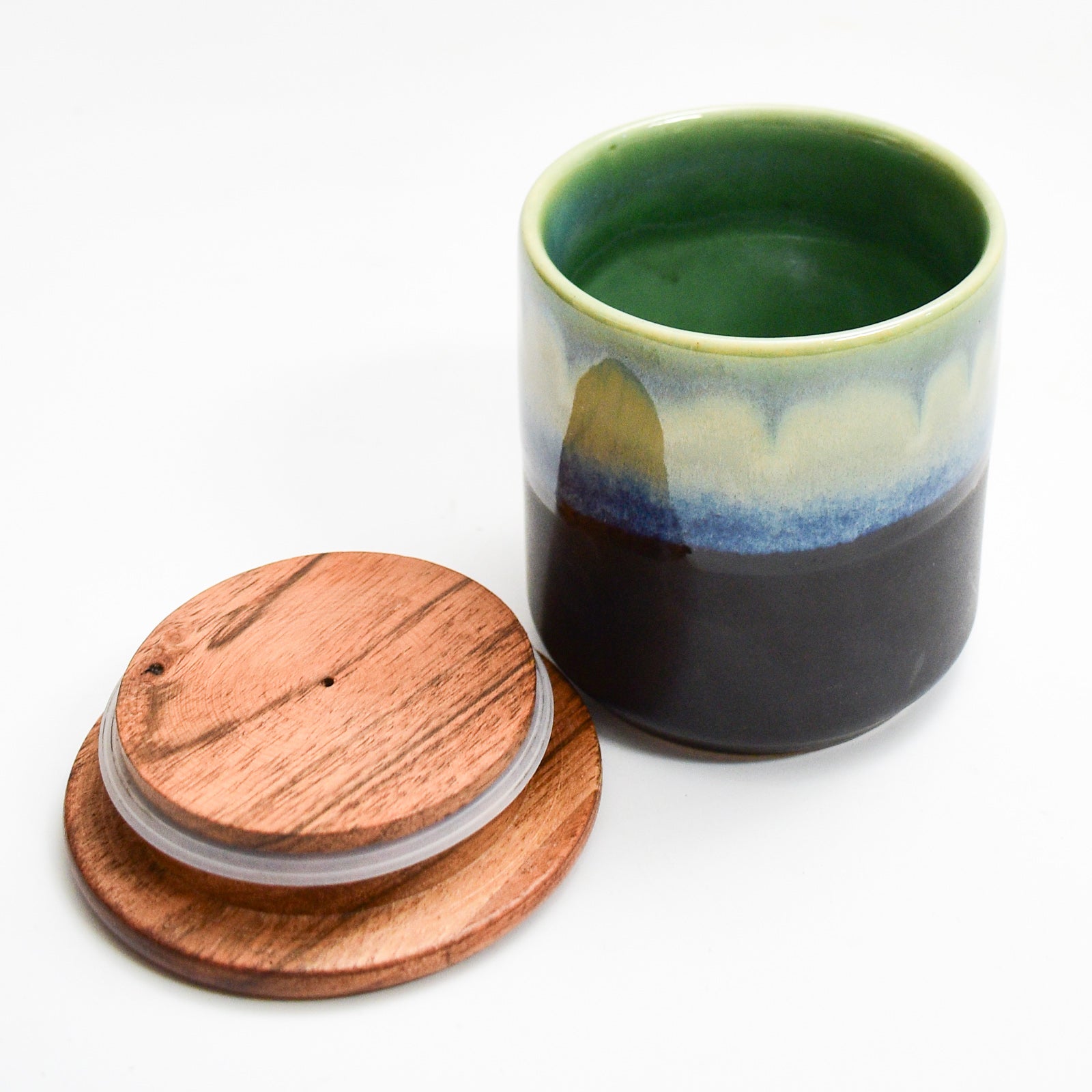 Ceramic Jar With Wooden Lid - Mint Black