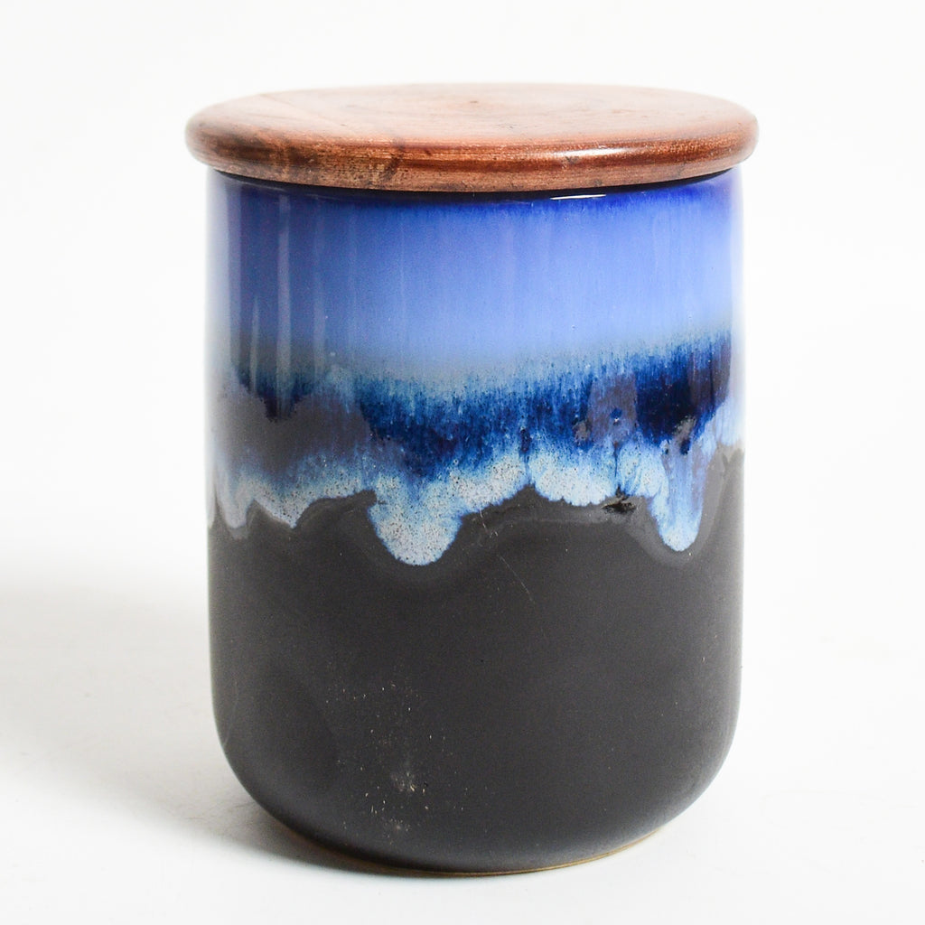 Ceramic Jar With Wooden Lid - Icy Black