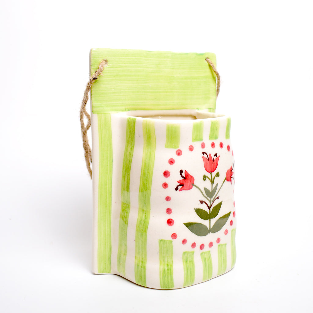 Ceramic Wall Planter - Green Garden Bloom