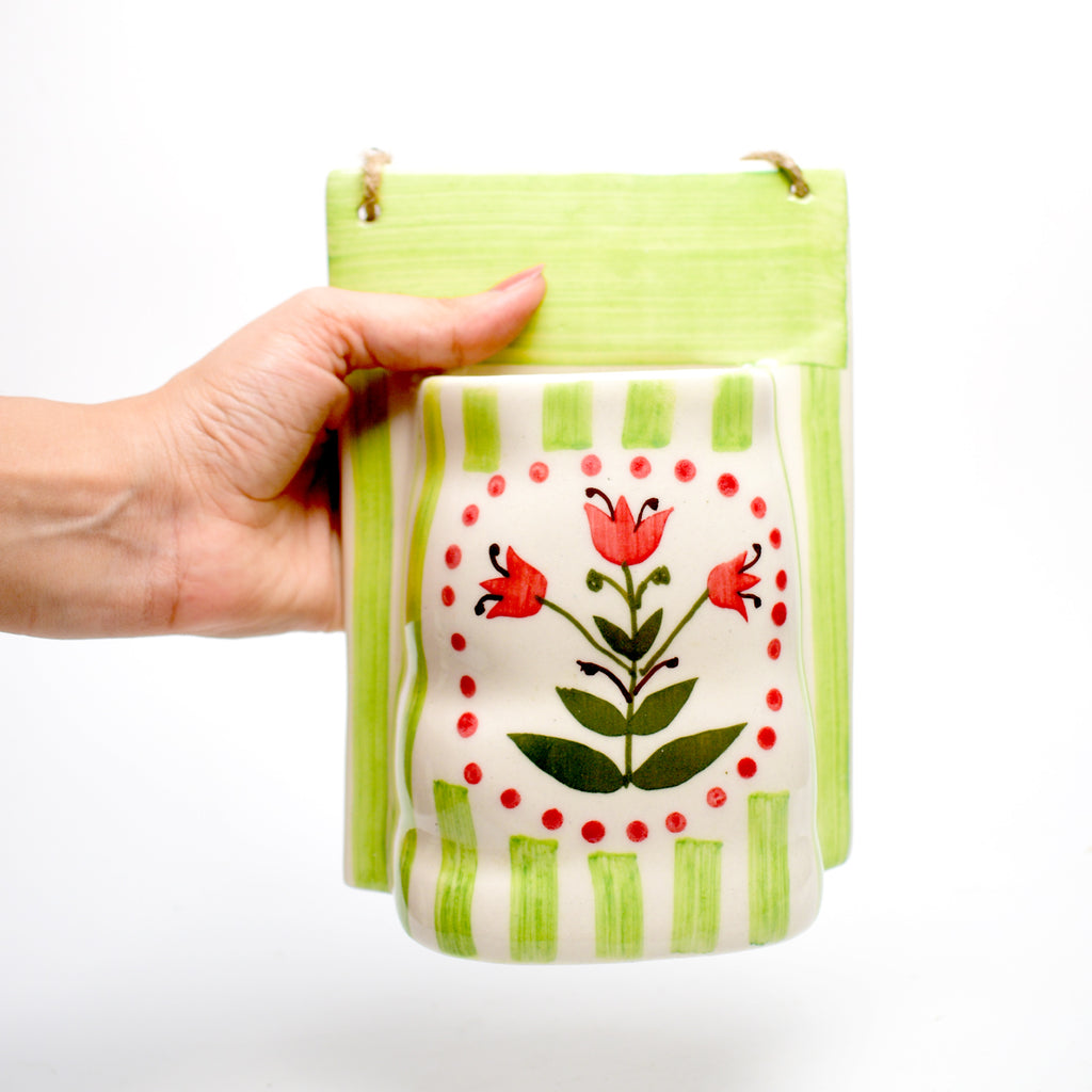 Ceramic Wall Planter - Green Garden Bloom