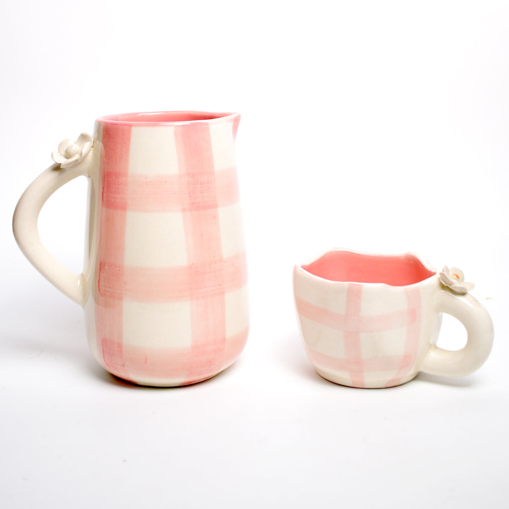 Ceramic Jug - Daisy Check Pink