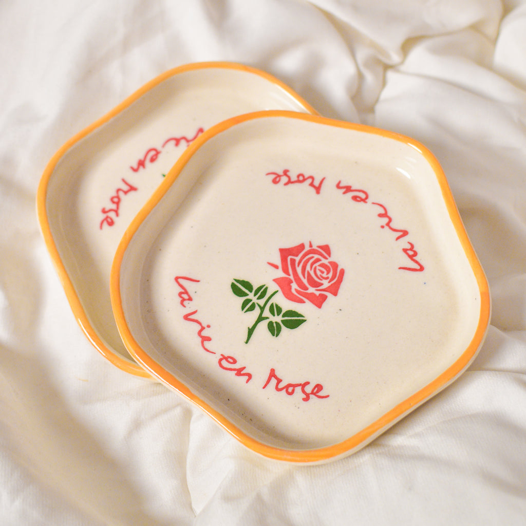 Ceramic Coaster/Trinket Tray - La Vie ( Yellow )