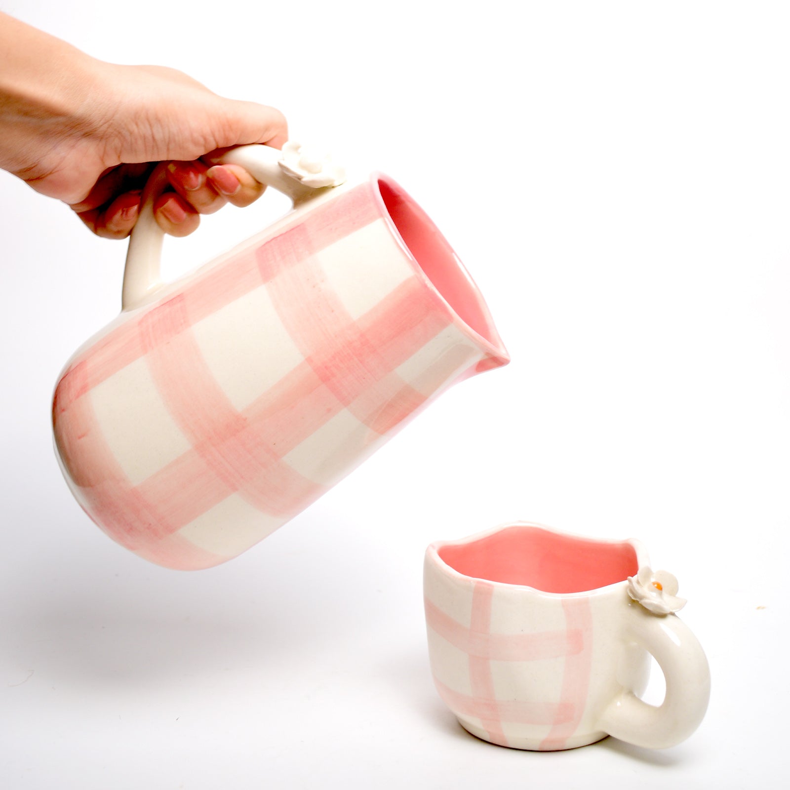 Ceramic Jug - Daisy Check Pink
