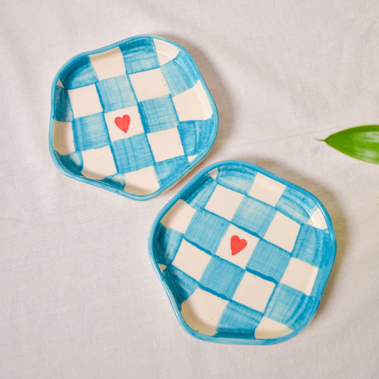Ceramic Coaster/Trinket Tray - Blue checks