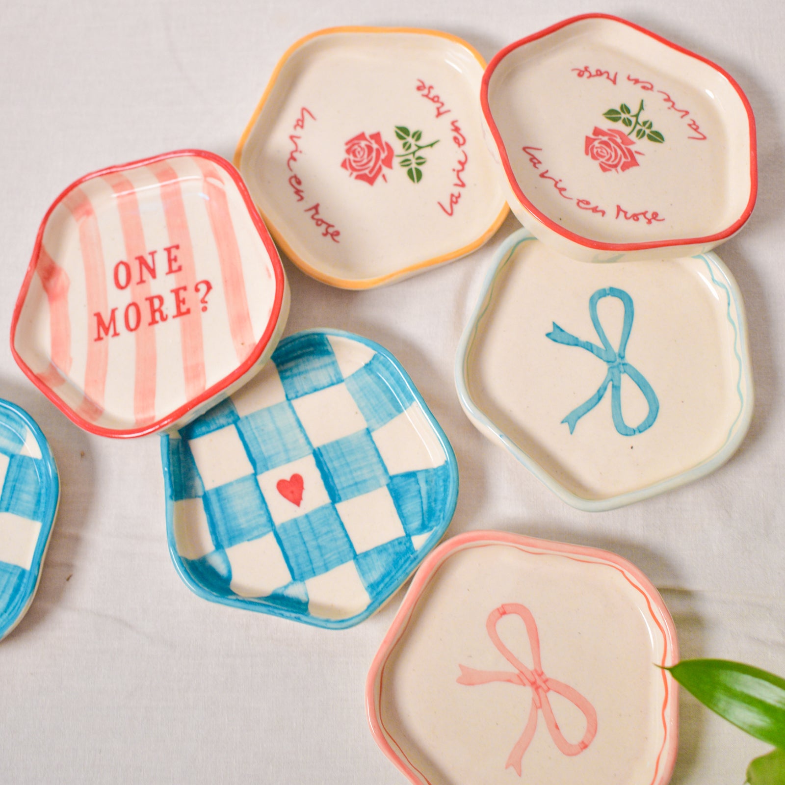 Ceramic Coaster/Trinket Tray - Blue checks