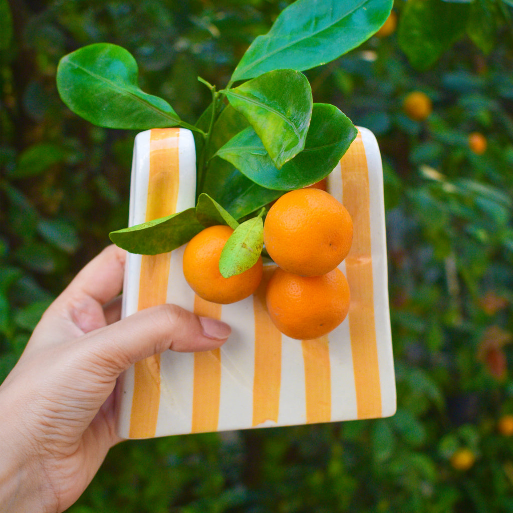 Small Bag Ceramic Vase - Yellow Stripe