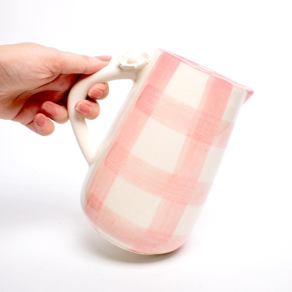 Ceramic Jug - Daisy Check Pink