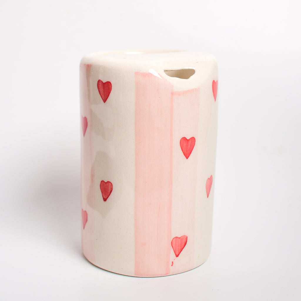 Ceramic Sip Tumbler - Pink Striped Hearts