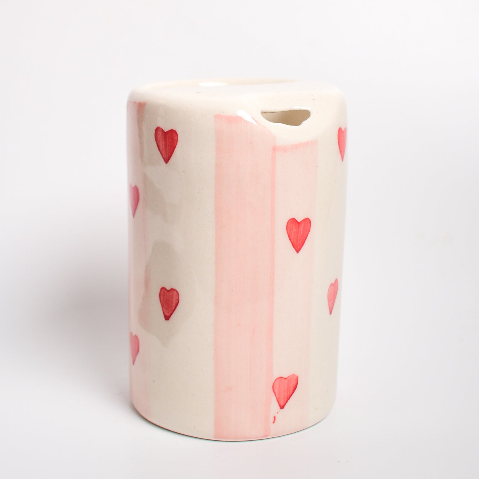 Ceramic Sip Tumbler - Pink Striped Hearts