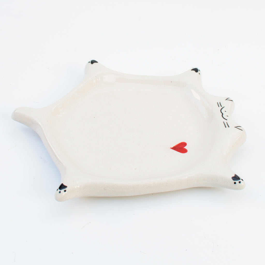 Ceramic Flat Dish - White Cat
