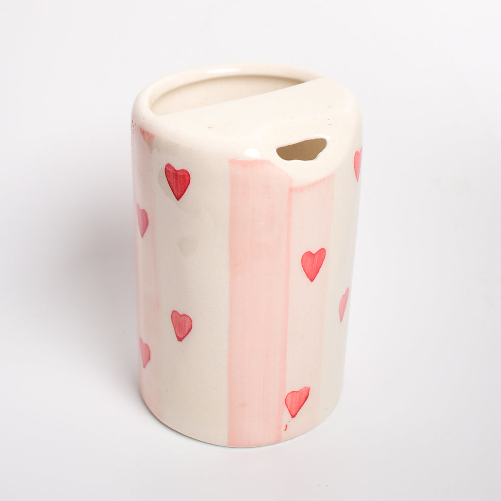 Ceramic Sip Tumbler - Pink Striped Hearts