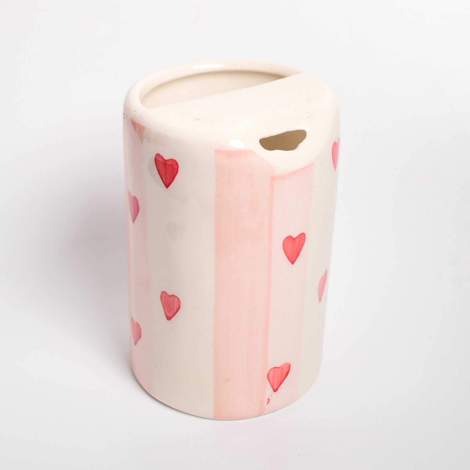 Ceramic Sip Tumbler - Pink Striped Hearts
