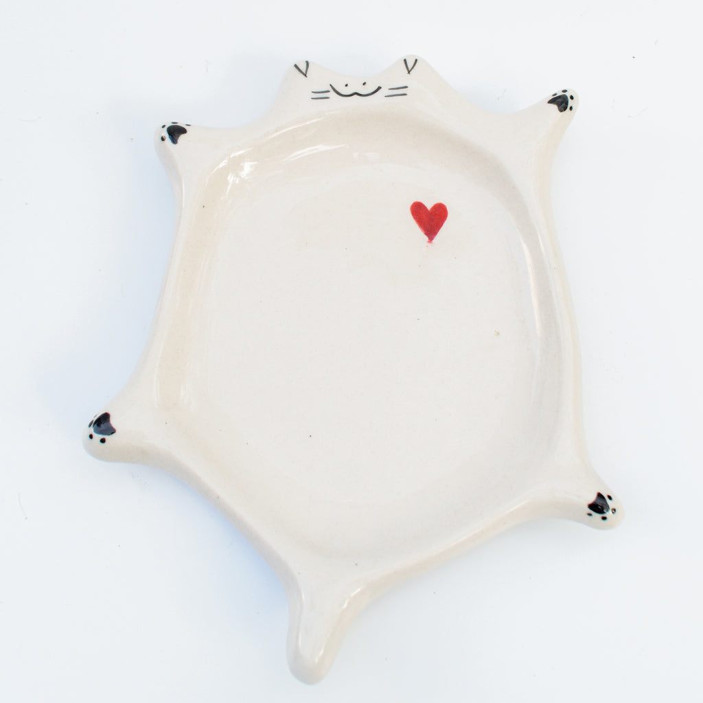 Ceramic Flat Dish - White Cat