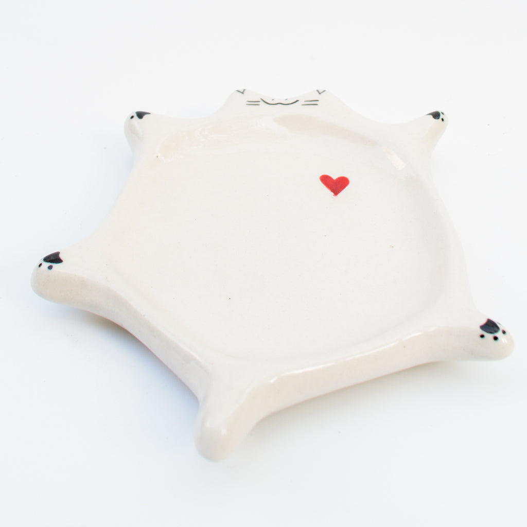 Ceramic Flat Dish - White Cat